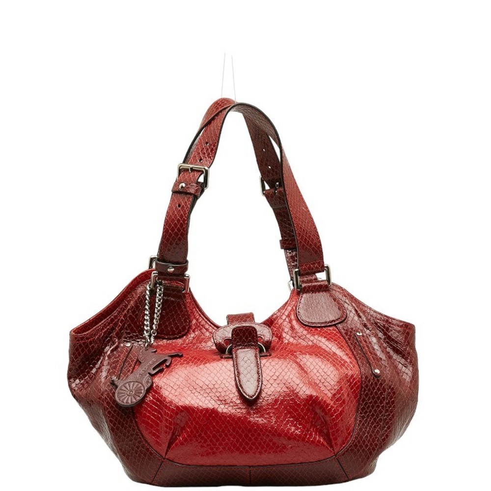 Celine Python Embossed Handbag Red Enamel Leather - image 1